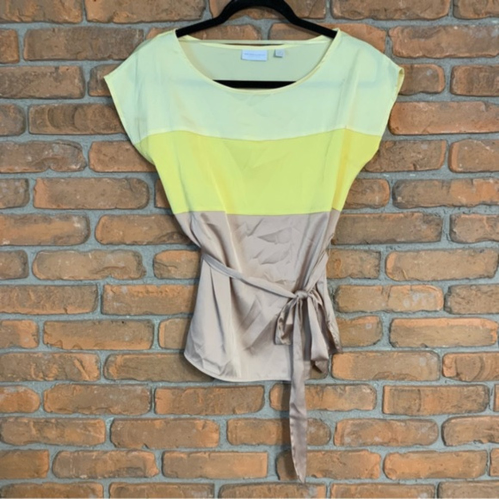 New York Company Stretch Colorblock‎ Tie Waist Blouse Top Satin Womens Size XS